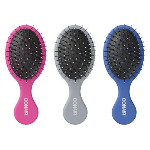 Set de Cepillos Desenredantes Mini Conair, 3 Piezas para Cabello Húmedo o Seco, Cepillos Suaves para Todo Tipo de Cabello, Tamaño de Viaje, Rosa, - imagen 2