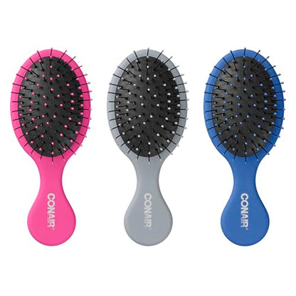 Set de Cepillos Desenredantes Mini Conair, 3 Piezas para Cabello Húmedo o Seco, Cepillos Suaves para Todo Tipo de Cabello, Tamaño de Viaje, Rosa, - imagen 2