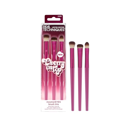 Set de Brochas de Maquillaje Real Techniques Cherry On Top MesmerEYES, Edición Limitada, 3 Piezas, Veganas y Cruelty-Free, para Sombra en Polvo y - imagen 1