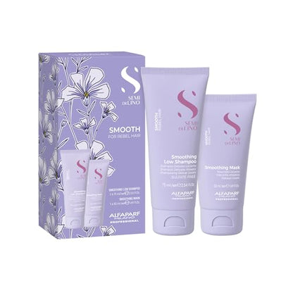 Set de Champú y Mascarilla de Viaje Alfaparf Milano Semi di Lino Smooth para Cabello Frizz - Alisa el Cabello Rebelde - Productos para Alisar - imagen 3