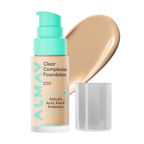Base de Maquillaje Almay Clear Complexion, Libre de Aceite para Piel Propensa al Acné, Cobertura Construible, Acabado Suave Mate, Vegana, 200, 1 fl oz - imagen 1