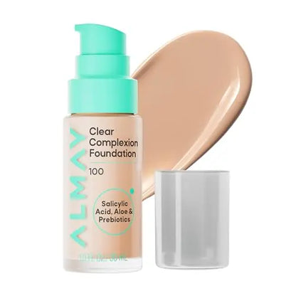 Base de Maquillaje Almay Clear Complexion, Libre de Aceite para Piel con Acné, Cobertura Construible, Acabado Suave-Mate, Vegana, 100, 1 fl oz - imagen 2
