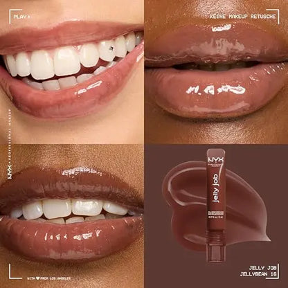 Brillo Labial NYX PROFESSIONAL MAKEUP Jelly Job, Tinte Labial con Acabado Suave y Brillante - Jellybean (Marrón Chocolate) - imagen 4