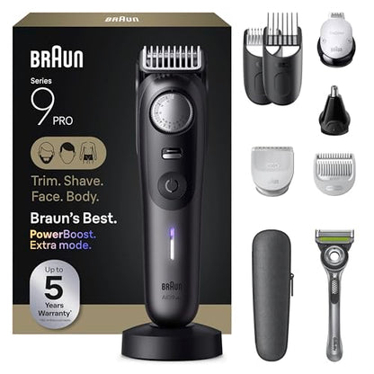 Kit de Afeitado y Recorte Todo en Uno Braun Series 9 PRO para Hombre, Recortadora Inalámbrica, Cortapelos y Afeitadora con Gillette Labs, AIO 9555 - imagen 1