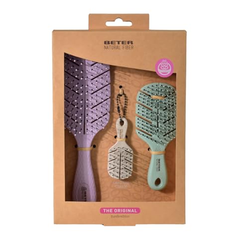 Beter – Kit de Cepillos para el Cabello de Fibra Natural, Set de 3 Cepillos Desenredantes (Original + Mini + Charm). Sin Tirones, Antienredos, - imagen 4