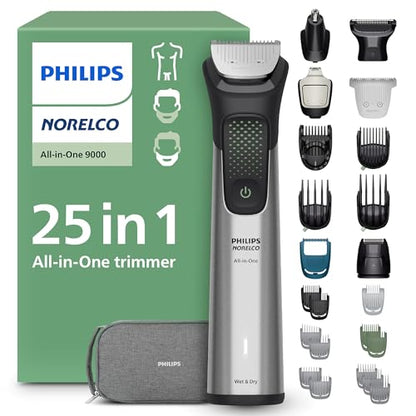 Norelco Philips Afeitadora y Recortadora Todo en Uno 9000 Series, 25 Piezas, Cuchillas Metálicas Autopulidoras, 27 Ajustes de Longitud (0.5-20 mm), - imagen 3