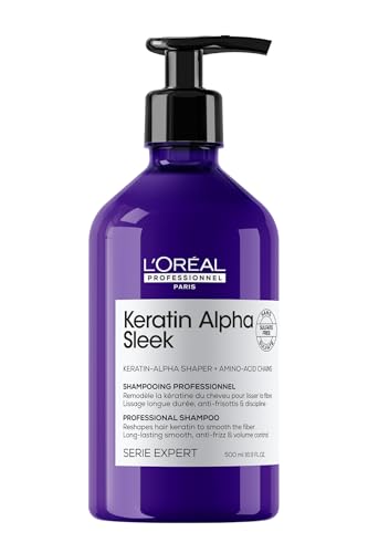 Champú profesional L'Oréal Professionnel Keratin Alpha Sleek sin sulfatos para suavidad duradera, control de frizz y volumen, 500 ml - imagen 2